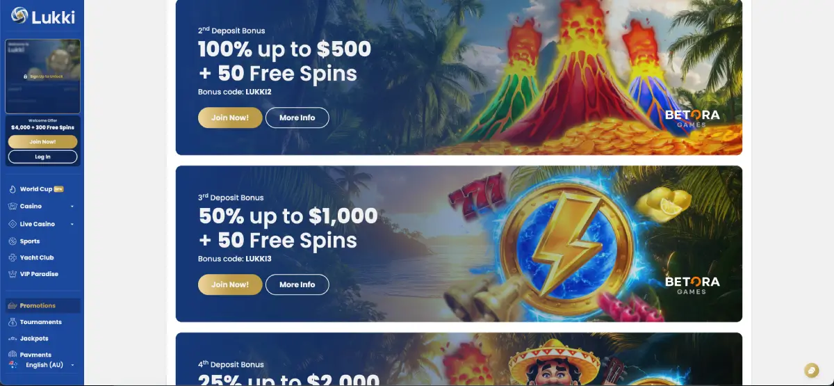 Lukki bonuses and promotions