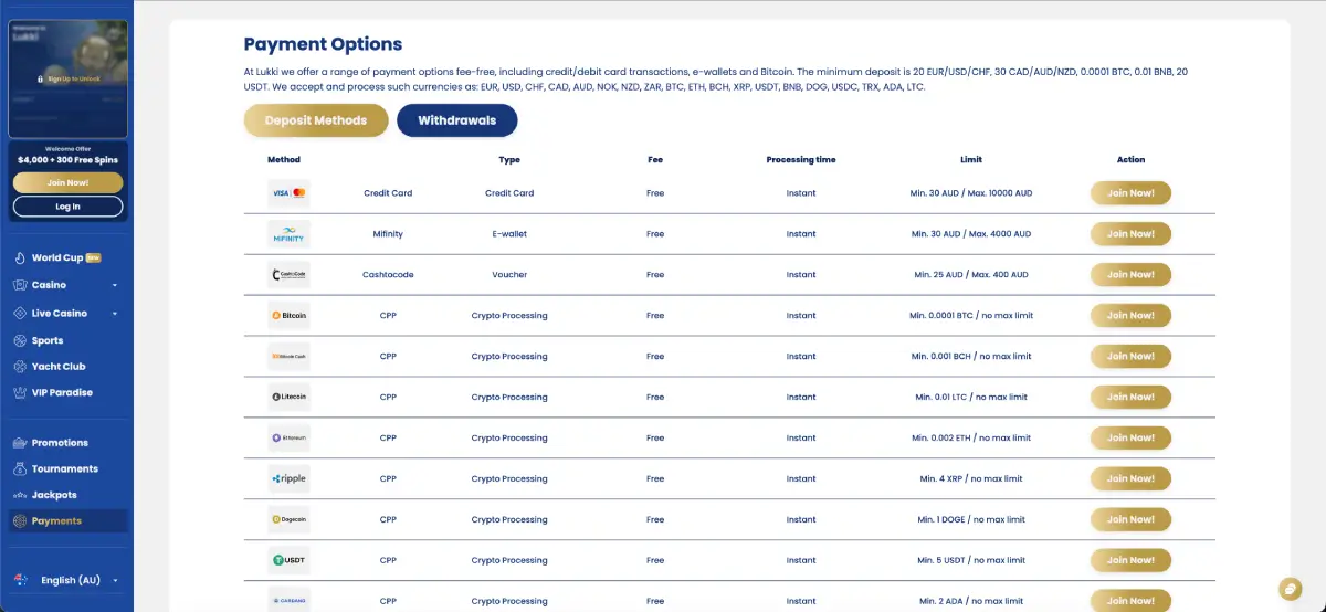 Lukki casino deposit methods